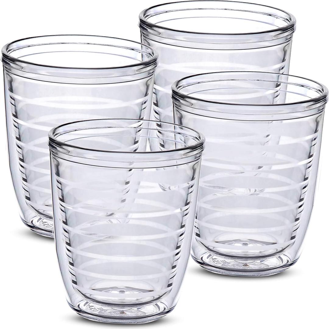 12oz Insulated Tumblers Plastic - Great for Iced Coffee & Hot Drinks, 4 pack Clear Double Wall Insulated Drinking Glasses Cups, BPA-Free, Reusable Cups, Camping, Travel, Kitchen, Party, 4 Count