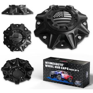 Wheel Center Hub Caps for Pro Comp 48 Series and Ballistic 845 Morax Replacement Hubcaps, Set of 4 American Flag Style, Premium ABS Material, Recommended for Off-Road Tuning Enthusiasts (Matte Black with American Flag)
