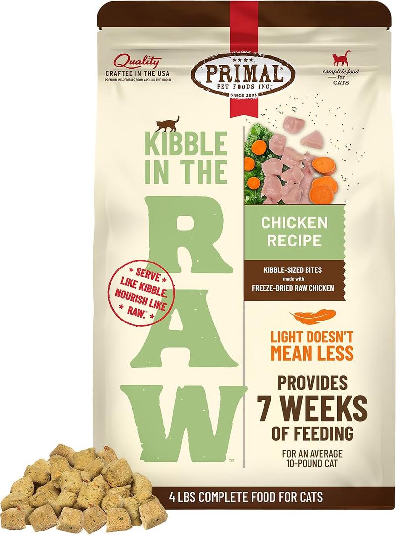 Primal Kibble in The Raw, Freeze Dried Cat Food, Chicken, Scoop & Serve, Made with Raw Protein, Whole Ingredient Nutrition, Crafted in The USA, Dry Cat Food, 64 Ounce (4 lb) Bag (BBD:  06/20/27)