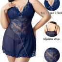 Plus Size Lingerie for Women Lace Chemise Sexy Mesh Chemise Teddy Babydoll Lingerie Exotic V Neck Sleepwear (XXXL)