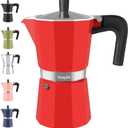 Mongdio Stovetop Espresso Maker Moka Pot, Stove Top Cuban Coffee Maker, Italian Greca Mocha Pot, 12 Espresso Cups, 20 oz - Red