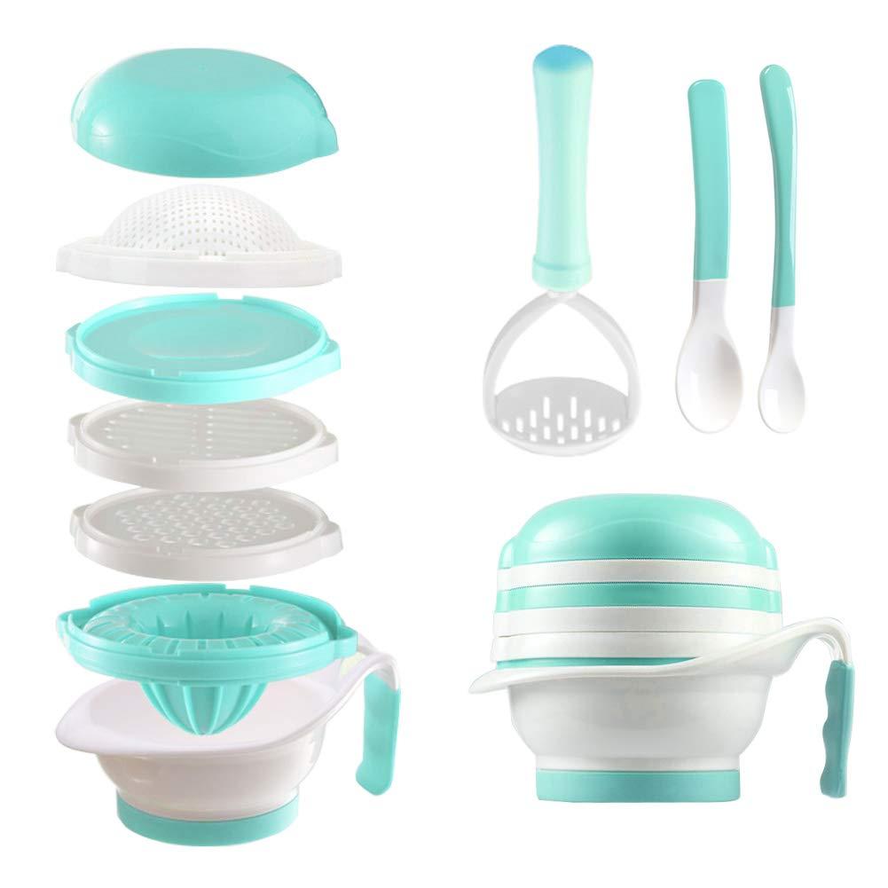 Matyz Versatile Baby Food Maker Set - Toddler Mill with Mash Bowl, Hand Masher, Citrus Juicer, Grater - Making Homemade Baby Food - Fruits and Vegetables Masher - No BPA (Mint Green)