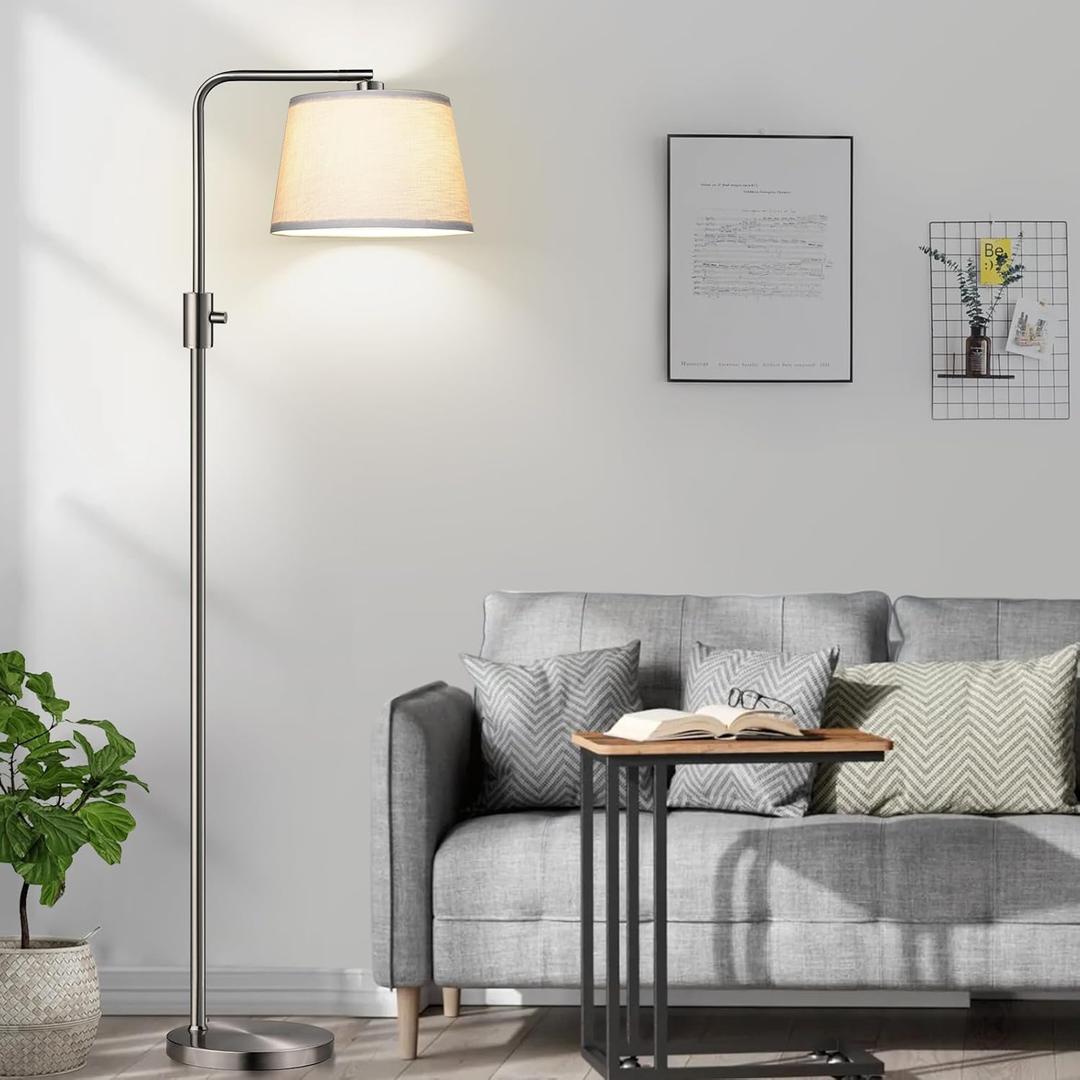 Upgraded Dimmable 1000 Lumens LED Edison Bulb Included, Brushed Nickel Arc Floor Lamps Modern Standing Lamp Tall Lamps for Living Room Bedroom