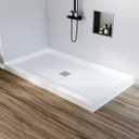 Shower Base 60" x 32" Non-Slip SMC Shower Pan, Center Drain with 304 Stainless Steel Square Drain Cover, Single Threshold Floor Shower Tray Kit for Easy Installation, White