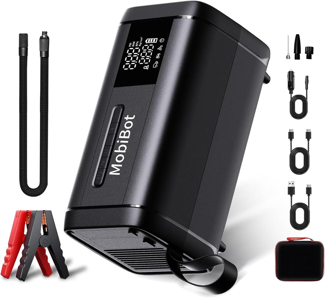 4000A Jump Starter with Air Compressor, 74Wh Battery Jumper Starter Portable with LED Display, 12V 4-in-1 Jump Box Pack (10L Gas/ 6L Diesel) with 160PSI Tire Inflator, LED Light, Jumper Cables