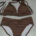 SweatyRocks Women's Two Piece High Waisted Bikini Sets Textured Halter Bathing Suit, Medium