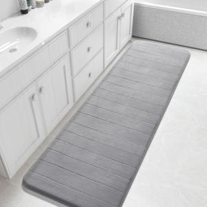 Yimobra Bathroom Runner Rugs 72"x24" Non Slip Washable Memory Foam Bath Mat, Super Soft Water Absorbent Hallway Carpet for Vanity Tub Shower, Gray (Grey)