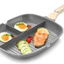 JUSTUP Nonstick Grill Pan, 3-in-1 Egg Pan 11 Inch Non Stick Skillet Pan, Heat Resistant Handle 3 Section Skillet Pancake Pan, Divided Pan Cooking Pan for Breakfast, Egg, Bacon and Burgers