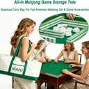 Large American Mahjong Canvas Carry Bag, 33.4 x 13.7 x 4.7 Inches Spacious Mahjong Bag for Tiles, Racks, Game Mats & Gaming Accessories, Portable Travel Organizer Gift for Mahjong Players (Green)