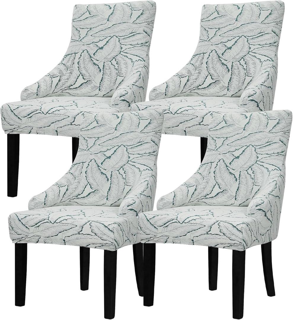 Lellen Pattern Wingback Chair Covers - Velvet Wingback Side Chair Slipcover Reusable Accent Chair Protector Cover Wing Chair Covers for Dining Room Banquet Home Decor, 4 PCS (Green)