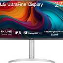 LG 27UP650K-W 27-inch Ultrafine 4K UHD (3840 x 2160) IPS Computer Monitor, 60Hz, 5ms, DisplayHDR 400, Reader Mode, Flicker Safe, HDMI, DisplayPort, Tilt/Height/Pivot Adjustable Stand, White