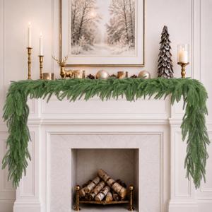 Christmas Norfolk Pine Garland, Real Touch Artificial Greenery for Mantle, Fireplace, Table, Indoor Outdoor Holiday Decoration (2, 6 Ft)