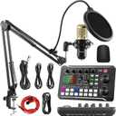 Facmogu Podcast Equipment Bundle, F998 Live Sound Card with BM800 Recording Studio Microphone, Professional Live Sound Card w/Dj Mixer Effects & Voice Changer for Live Streaming Gaming YouTube TikTok