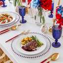 CHENGU 6 Pcs 4th of July Plate Charger Plates Patriotic Charger Plates with Red and Blue Beaded Rims Clear Acrylic Round Table Decorations for Independence Day Party Kitchen Dining Tables
