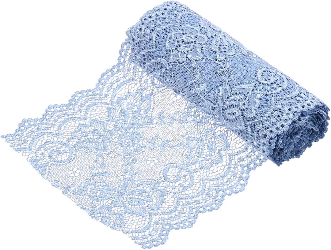 MECCANIXITY 6 Inch Wide 3 Yard Elastic Lace Ribbon, Stretch Floral Pattern Lace Trim Embroidered Fabric for Sewing Making and DIY Crafts Gift Wrapping Bouquets Wedding Decor(Light Blue)