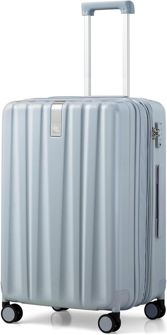 Hanke 24 Inch Expandable Medium Checked Luggage with 8 Spinner Wheels, 24 Inch EXT, Grey