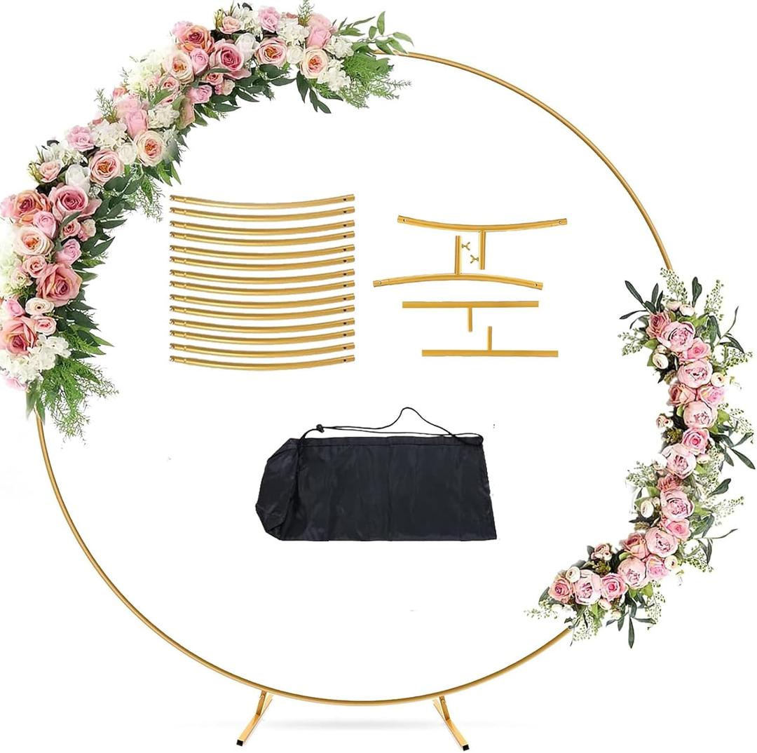 6.6FT Balloon Arch Stand Metal Round Backdrop Stand Circle Balloon Arch Frame Wedding Arches with Storage Bag for Ceremony Birthday Party Baby Shower Decoration (Gold)
