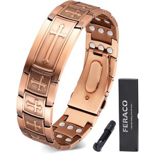 Feraco Copper Bracelet for Men 3X Strength,Magnetic Therapy Bracelet Copper Jewelry with Powerful 3800 Gauss Magnets,Premium Fold-Over Clasp