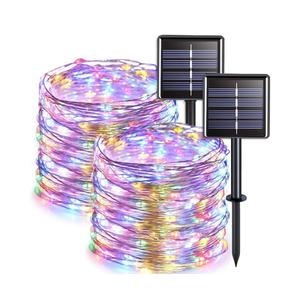 JMEXSUSS 2 Pack Solar Christmas Lights Outdoor Waterproof, Each 33FT 100 LED Multi Colored Solar Fairy Lights, 8 Modes String Light for Outside Yard Patio Tree Garden Christmas Decorations