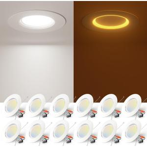 Amico 12 Pack 6 inch 5CCT LED Recessed Lighting with Night Light, 12.5W=100W, 1000LM Can Lights with Baffle Trim, Dimmable, Retrofit Downlight, 2700K/3000K/3500K/4000K/5000K Selectable - ETL & FCC
