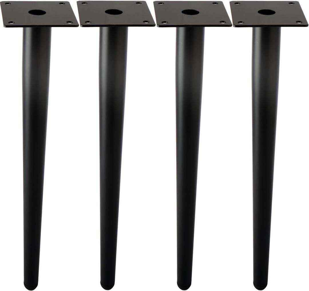 Straight Furniture Table Legs 28 Inch, Round Tapered Metal Furniture Legs Black, Modern Dresser Cabinet Sofa Support Feet Replacement, Set of 4