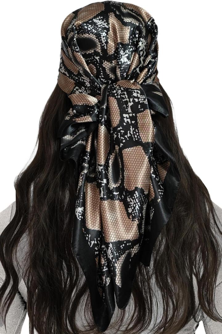 Womens Head Scarf Satin Hair Scarf Printed Square Scarf Like Silk Bandanas for Women 35 Inches (1-snake Skin)
