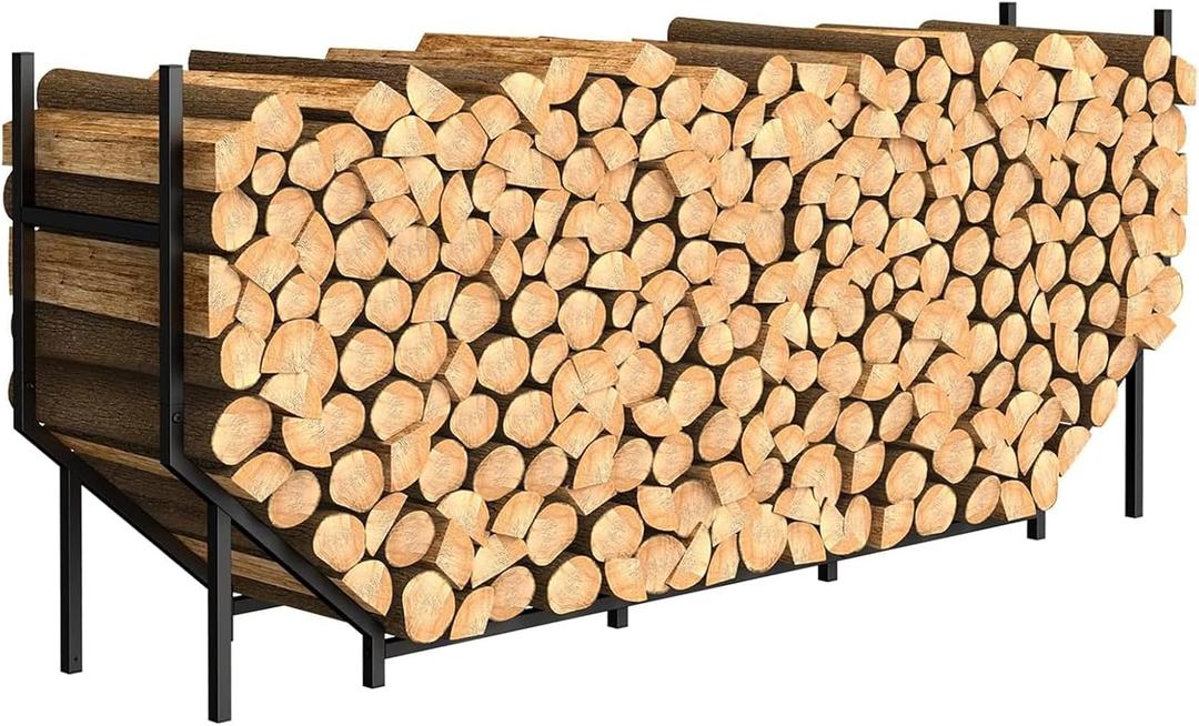 Ebeneze 5.9ft Firewood Rack Holder, Outdoor Indoor Heavy Duty Metal Wood Stand, Adjustable Stacker Fireplace Lumber Organizer, Bottom Widening for Deck Patio Logs Storage Carrier Tool, Black