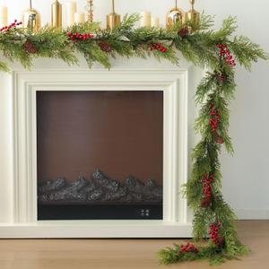 MIZII Christmas Garlands 6 Feet Artificial Pine Garland with Pinecone Berries Faux Greenery Garland Christmas Decorations for Xmas Fireplace Mantle Home Decor Indoor Outdoor (Pine Mix)