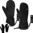 MCTi 2 in 1 Winter Ski Gloves for Men, Waterproof Snowboard Gloves, Thick Ski Mittens & Fleece Glove Liners, 2 Pairs (Large, Black)