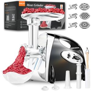 Electric Meat Grinder: [3000W Superior Motor] [Exquisite Box] Meat Grinder with 6 PCS Stainless Steel Blades & Grinding Plates, Sausage Stuffer Tubes & Kubbe Kit Portable Handle for Gift (Black)