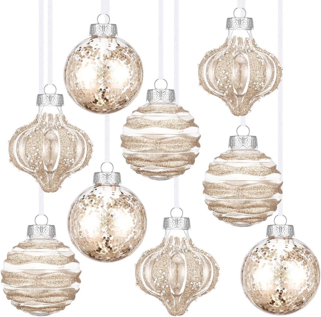 9 Pcs 3.15" Clear Christmas Ball Ornaments Xmas Ball Decorations Set Shatterproof Decorative Hanging Ornaments for Christmas Tree Home Wedding Party Office Decor(Champagne)