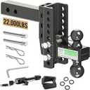 Adjustable Trailer Hitch For 2 Inch Receiver, Dual Ball 2'' & 2-5/16'' with 22,000 LBS Max GTW, 6'' Drop/Rise Tow Hitches, Premium Manganese Steel, Bulletproof Locking Pin, Anti Rust, Anti Rattle (6")