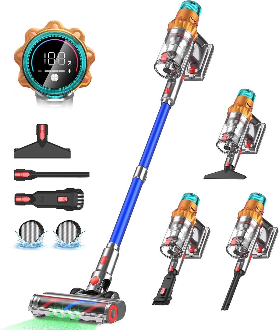 Cordless Vacuum Cleaners for Home,8-in-1/65Min/600W/48Kpa Powerful Suction,Self-Standing Cordless Stick Vacuum Cleaner,Lightweight Anti-Tangle Rechargeable Vacuum for Floor/Carpet/Pet Hair/Car (Blue)