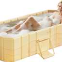 Portable Foldable Bathtub, Freestanding Bathtub No Installation, Bathroom SPA Soaking Bath Tub, Shower Stall Collapsible Hot & Ice Bath for Indoor Outdoor (Beige, 59"L x 21.6"W x 19.6"H)