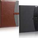 Eersida 2 Pcs Padfolio Portfolio Folder 3 Ring Binder Business Portfolio Folder Leather Padfolio with Refillable Lined Notepad Interview/Conference Document Organizer for Women/Men(Black, Brown)