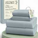 LANE LINEN 100% Organic Cotton Full Sheets Set 4-Piece Pure Percale Soft Bedding Breathable Fits Mattress Upto 15" Deep - French Blue