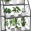 Plant Stand, 3 Tier Plant Shelf for Indoor Outdoor, Heavy Duty Metal Outdoor Plant Stand Holder Rack for Living Room Balcony and Garden, Black