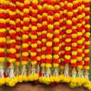 5 Pc 5 feet Long Marigold Garland for Decoration Long Strands Artificial Marigold Flowers | Indian Dcor for Pooja | Wedding | Christmas | Diwali Decor (Yellow & Orange)