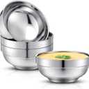 4 Pack 24 Oz stainless Steel Bowls Double Walled Insulated Soup Ice Cream Metal Mixing Nesting Bowls for Serving Soup Rice Cereal