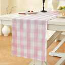 Laolitou Spring Pink Checkered Table Runner, Cotton Linen Gingham Table Runners, Classic Buffalo Plaid Farmhouse Table Decor, 13x72 Inches