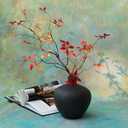 3Pcs Twisted Zen Leaves Faux Tree Branches Artificial Greenery Floral Fall Stems Twigs For Vase Tall Arrangement Table Centerpieces Room Halloween Hotel Office Minimalist Temple Decoration (Red) Vase Not Included