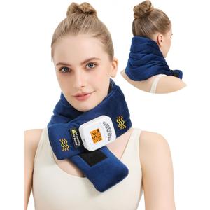 AOBOCO Cordless Neck Heating Pad with Vibration, 5000mAh Rechargeable Neck Massager with Heat for Soreness Stiffness, Portable Heated Neck Wrap, 104-140 Heat Levels, 3 Vibration Modes