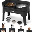 4 in 1 Adjustable Elevated Dog Bowls with 2*Stainless Steel Bowls, Anti-Spill Water Bowl, 4 Heights Raised Dog Bowl Stand for Small to Medium & Growing Large Puppies, Anti-Slip, Mess Proof Design