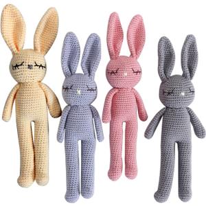 Moni's Choice Stuffed Plush Baby Crochet Bunny Rabbit Easter Gifts Handmade Stuffed Animal Hand-Knit Doll Granddaughter Grandson Lovey Sleep Toy Newborn(Blue)