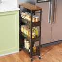Slim Storage Cart 4-Tier Rolling Kitchen Utility Cart White Narrow Laundry Storage Cart on Wheels and Wood Table Top Mobile Shelving Unit Organizer Trolley for Bathroom Small Space 7.3" W