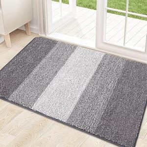 Kitinjoy Indoor Outdoor Door Mat, 32x20 Non-Slip Absorbent Dirt Trapper, Low-Profile Washable Inside Entrance Front Floor Mat, Sturdy Soft Entry Doormats for Entryway, Light Grey 2 Pack