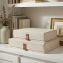 Decorative Photo Storage Boxes with Lids - Set of 2 Beautiful Linen Organizers Are Perfect to Safely Store Your Pictures, Documents, Scrapbooking Supplies, Keepsakes and Other Memories in Style (Ivory)