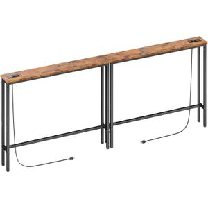 ELYKEN 2 Pack 5.9" Narrow Console Sofa Table with Power Outlets, Total 78.8 Long Behind Couch Table with Charge Station and 5.9 Extension Cord for Living Room, 5.9"D x 78.8W x 29.5H, Rustic Brown