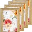 Concepts 4x6 Set Of 4 Gold Ornate Beaded Resin Picture Frames With HD Clear Glass, Extra Durable Photo Frames - Display Wallhung/Tabletop Vertically Or Horizontaly