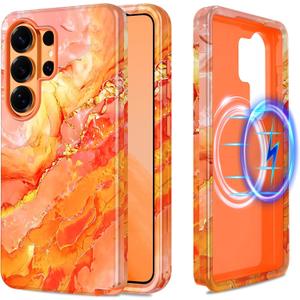 Casetego for Galaxy S26 Ultra Case,Compatible with MagSafe,[Military Grade Drop Test] Full Body Protection Slim Shockproof Rugged Marble Women Case for Samsung Galaxy S26 Ultra 5G 6.9 inch,Orange